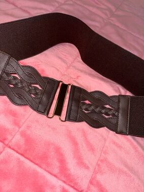 NWOT - Wide Brown Braided Stretch Waist Belt with Gold Buckle